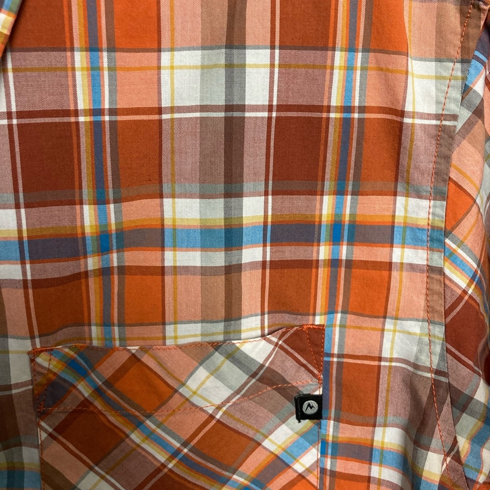 Marmot orange plaid short sleeve button up shirt. Medium - Picture 3 of 5